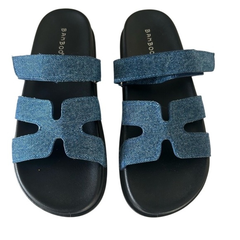 Bamboo Conquer Blue Denim Size 7.5 Cutout Adjustable Strap Sandals - Picture 2 of 9